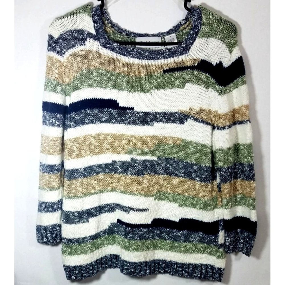 Alfred Dunner Sweater Womens Size Medium striped chunky knit crew neck